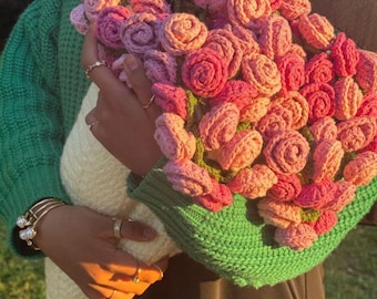 Crochet Flower Bouquet Blanket: Handmade Acrylic Throw, Custom Colors