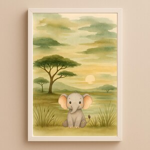 Printable Safari Baby Elephant Nursery Wall Art - Digital Download |  Baby Animal Prints | Earthy Colored Nursery Decor | Safari Digital Art