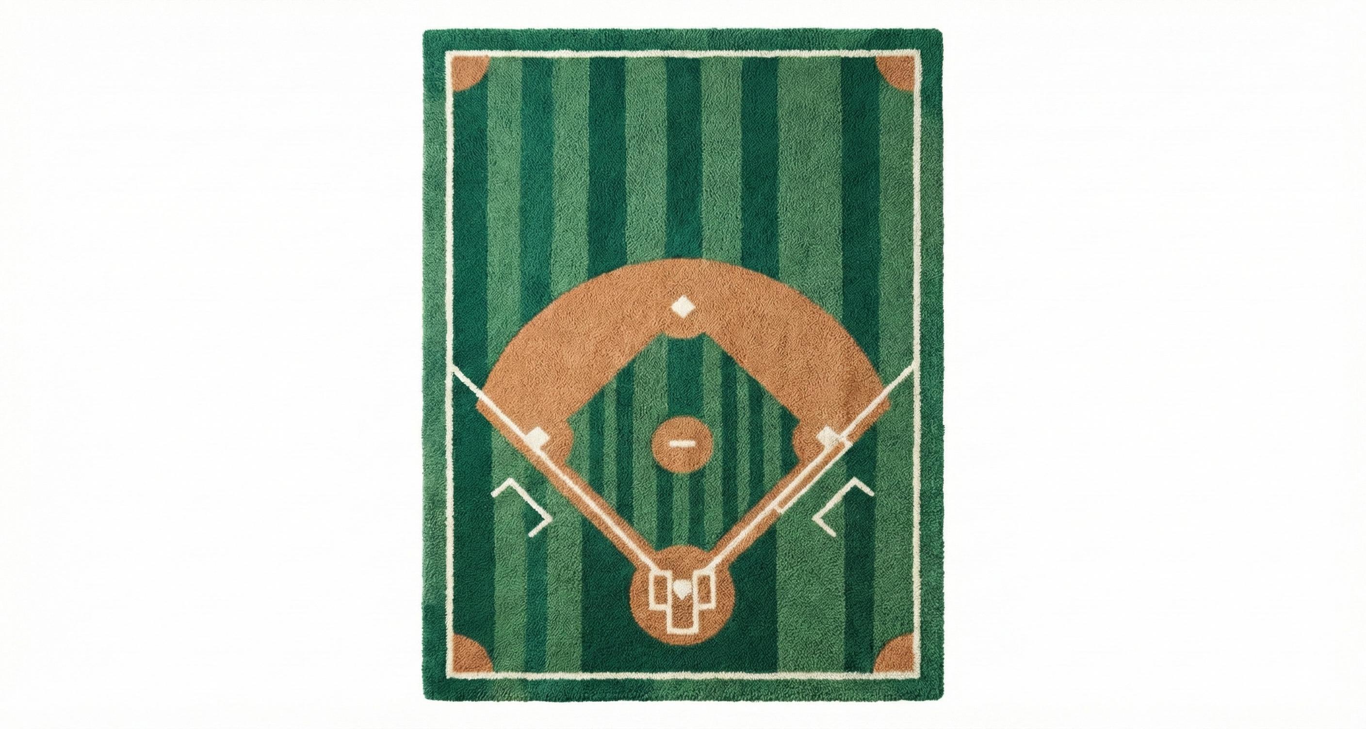 Modern Moss Green White Baseball Field Hand Tufted Wool 5x7 Area Rug ...