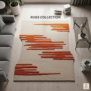 Moderna beige och bränd orange handtuftade randiga mattor 8x10 för vardagsrum, oregelbundna abstrakta 5x8 6x9 mattor för sovrum, 5x7 9x12 Area mattor