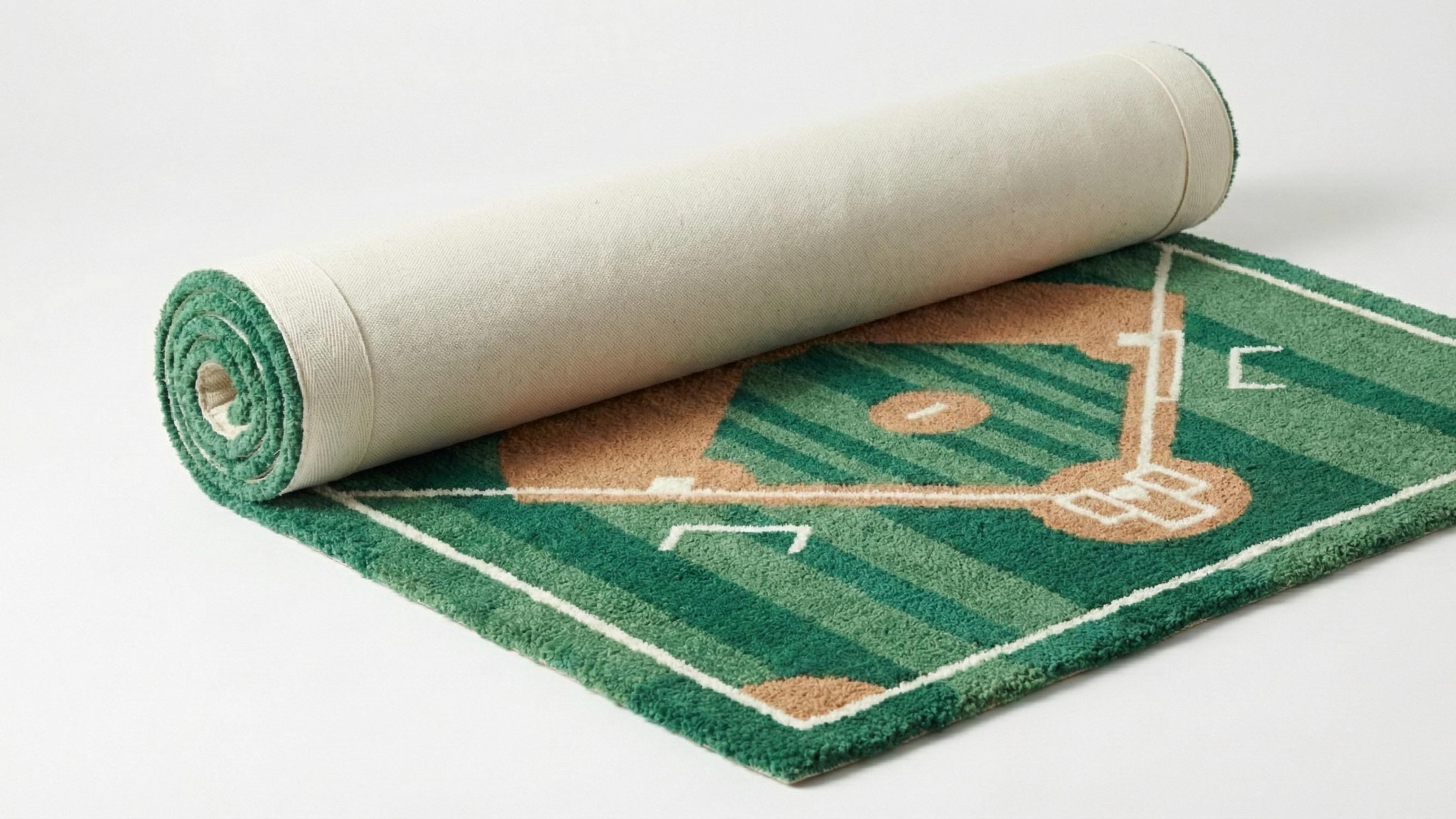 Modern Moss Green White Baseball Field Hand Tufted Wool 5x7 Area Rug ...