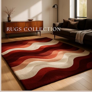 Maroon Pattern Rug Modern Maroon Beige Wavy Hand Tufted Wool 5x7 8x10 Area Rug for Living ...