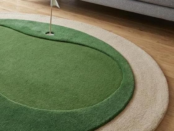 Neutral Color Golf Rug Modern Green Beige Golf Court Hand Tufted Wool 6x6 Area Rug for Living ...