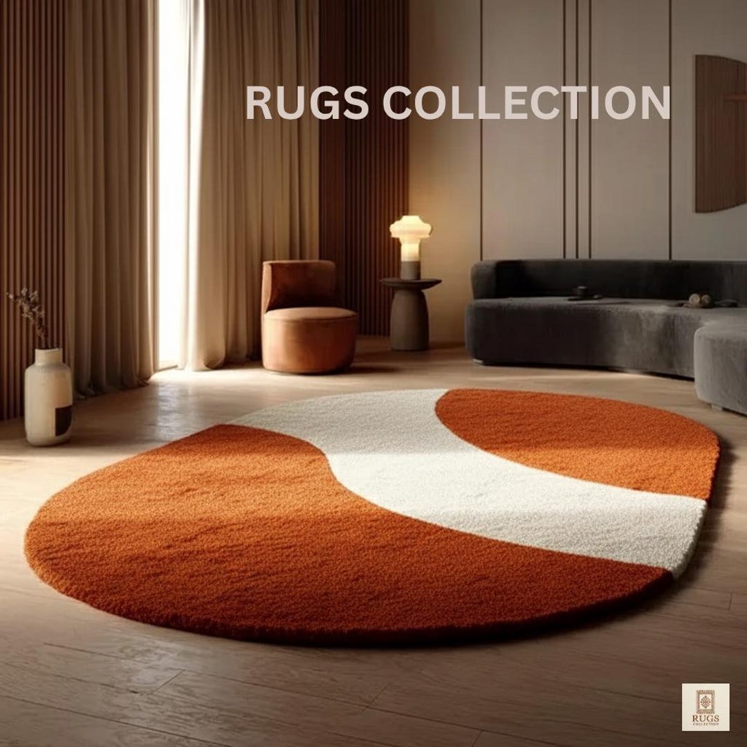 Irregular Orange Cream Modern Organic Wave Pattern Abstract Hand Tufted ...