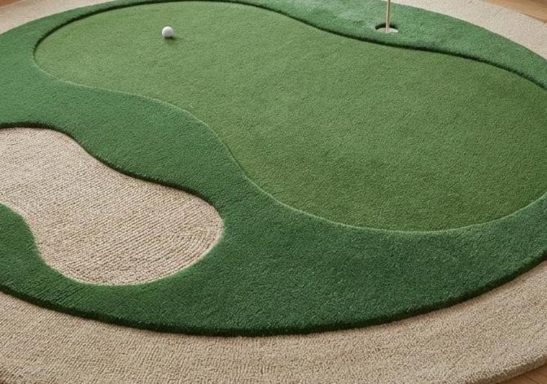 Modern Green Beige Golf Court Hand Tufted Wool 6x6 Area Rug for Living ...