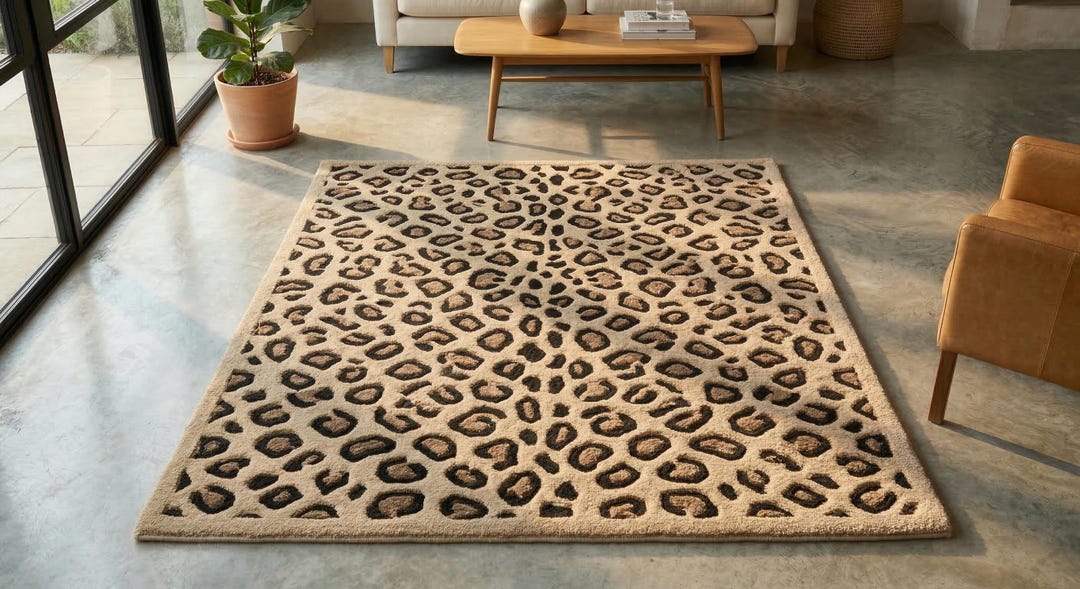Wool Abstract Animal Pattern Rug Modern Black Beige Leopard Print Hand Tufted Wool 8x10 Area Rug for ...
