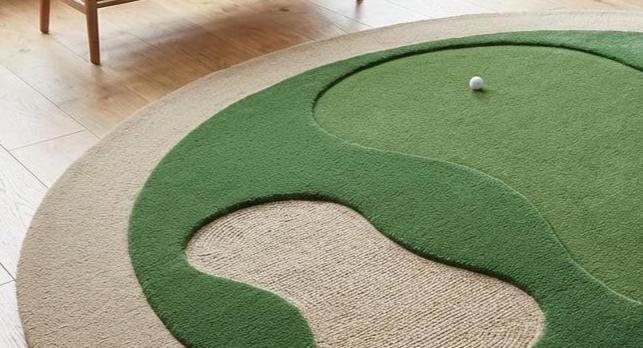 Neutral Color Golf Rug Modern Green Beige Golf Court Hand Tufted Wool 6x6 Area Rug for Living ...