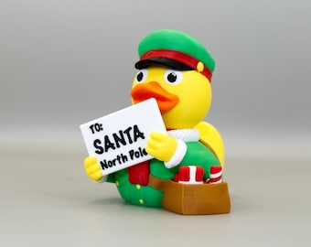 North Pole Mailman Duck: Christmas Duck, Mail Carrier Gift, 3D Printed Collectible