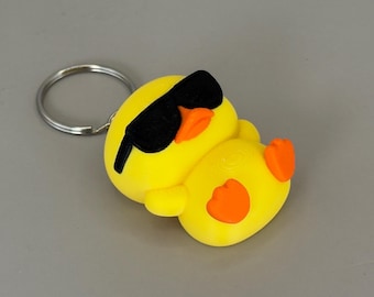 Duck Keychain: 3D Printed Duck Keyring with Sunglasses, Backpack Charm