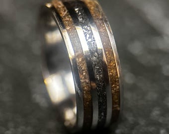 Anillo fósil de triceratops: auténtica incrustación de meteorito, joyería de dinosaurio