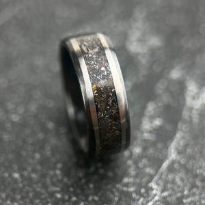 Meteorite Ring with Gold Leaf: Handmade Cosmic Wedding Band