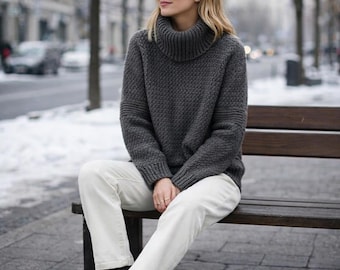 Cowl Neck Crochet Sweater Pattern, Oversized Pullover, Beginner Cozy Knit (PDF Pattern)