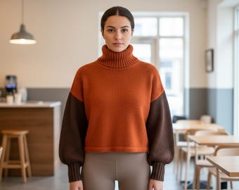 Cropped Turtleneck Sweater Knitting Pattern PDF