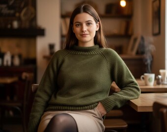 Oversized Raglan Sweater Knitting Pattern PDF High Collar