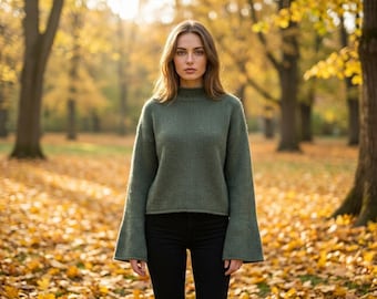 Winnie Sweater Knitting Pattern Funnel Neck Bell Sleeve PDF
