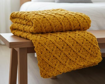 Diamond Lattice Crochet Blanket Pattern, Chunky Loop Yarn Throw (PDF Pattern)