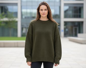 Easy Knit Sweater Pattern Bulky Alpaca Blend XS 5XL PDF