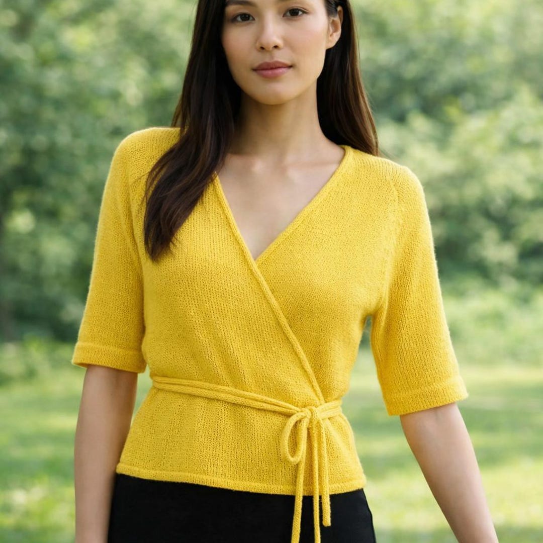 Knit Wrap Top Pattern PDF, Ballet Style, Tie Waist, Short Sleeve ...