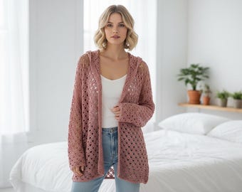 Lace Diamond Crochet Coverup Pattern Hooded Cardigan PDF