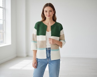 Raised Ripple Crochet Jacket Pattern Color Block PDF