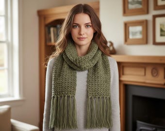 Straight Up Crochet Scarf Pattern Fringe Winter PDF