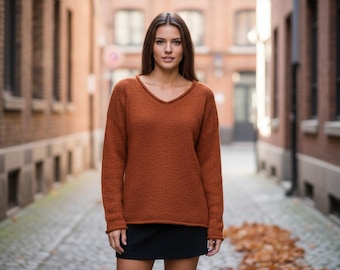 Simple Summer Tweed V Neck Knit Sweater Pattern PDF