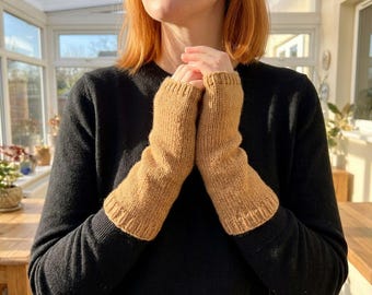Fingerless Gloves Knitting Pattern PDF Wrist Warmers Tutorial Easy Knit Mittens