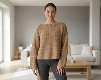 Tunisian Crochet Pullover Pattern PDF Boat Neck