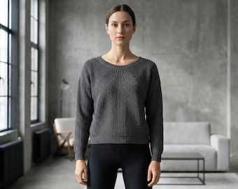 Half Brioche Knit Sweater Pattern V Neck Modern Pullover PDF