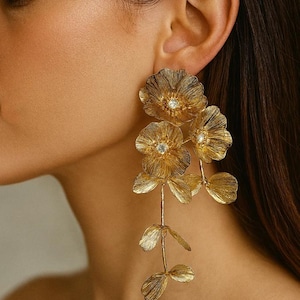 Gold Flower Earrings | Layered Large Flower Design | Summer Wedding and Special Occasion Earrings - Birthday Earrings