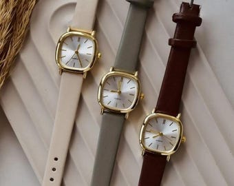 Vintage Style Square Case Leather Band Gold Wristwatch – Unisex, New Season-Adjustable Women's Wristwatch