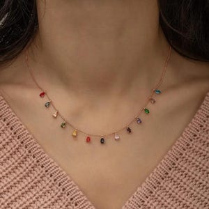925 Sterling Silber Bunte Tropfen Stein Halskette | Elegante Frauen Halskette mit gemischten Steinen, bunte Halskette, elegante Halskette.