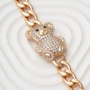 Golden Yellow Shiny Stone Cute Teddy Bear Bracelet - Steel Teddy Bear Bracelet - Gift for Lover - Women&#39;s Bracelet