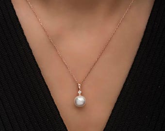 Minimalist Freshwater Pearl Drop Necklace, Everyday Pearl Necklace, Wedding Jewelry, Bridesmaid Gift, Bridal Necklace, Gifts for Romen