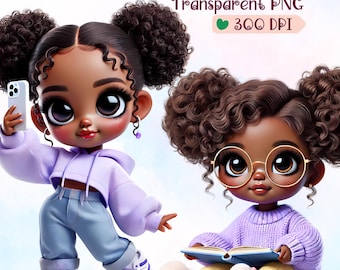 Chica afro chibi - Gráficos PNG de chica negra (descarga digital)