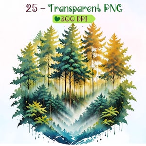 25 Watercolor Nature Landscape Clipart, Nature PNG,  Watercolor Forest PNG Digital Art Bundle for Scrapbooking, DIY Projects, and Wall Art