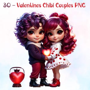 30 Romantic Valentines Chibi Couple PNG Bundle, Love Clipart for Valentine’s Day, Cute Couple Clipart Set, Digital Stickers & Scrapbooking