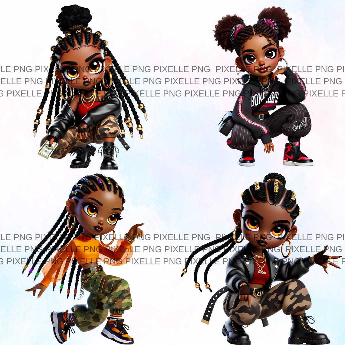 21 Afro Hip-hop Chibi Girl Clipart, Urban Style Characters, Graffiti ...