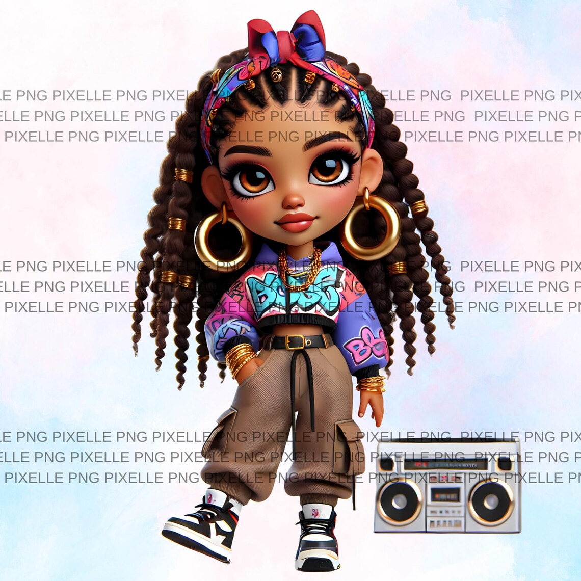 21 Afro Hip-hop Chibi Girl Clipart, Urban Style Characters, Graffiti ...