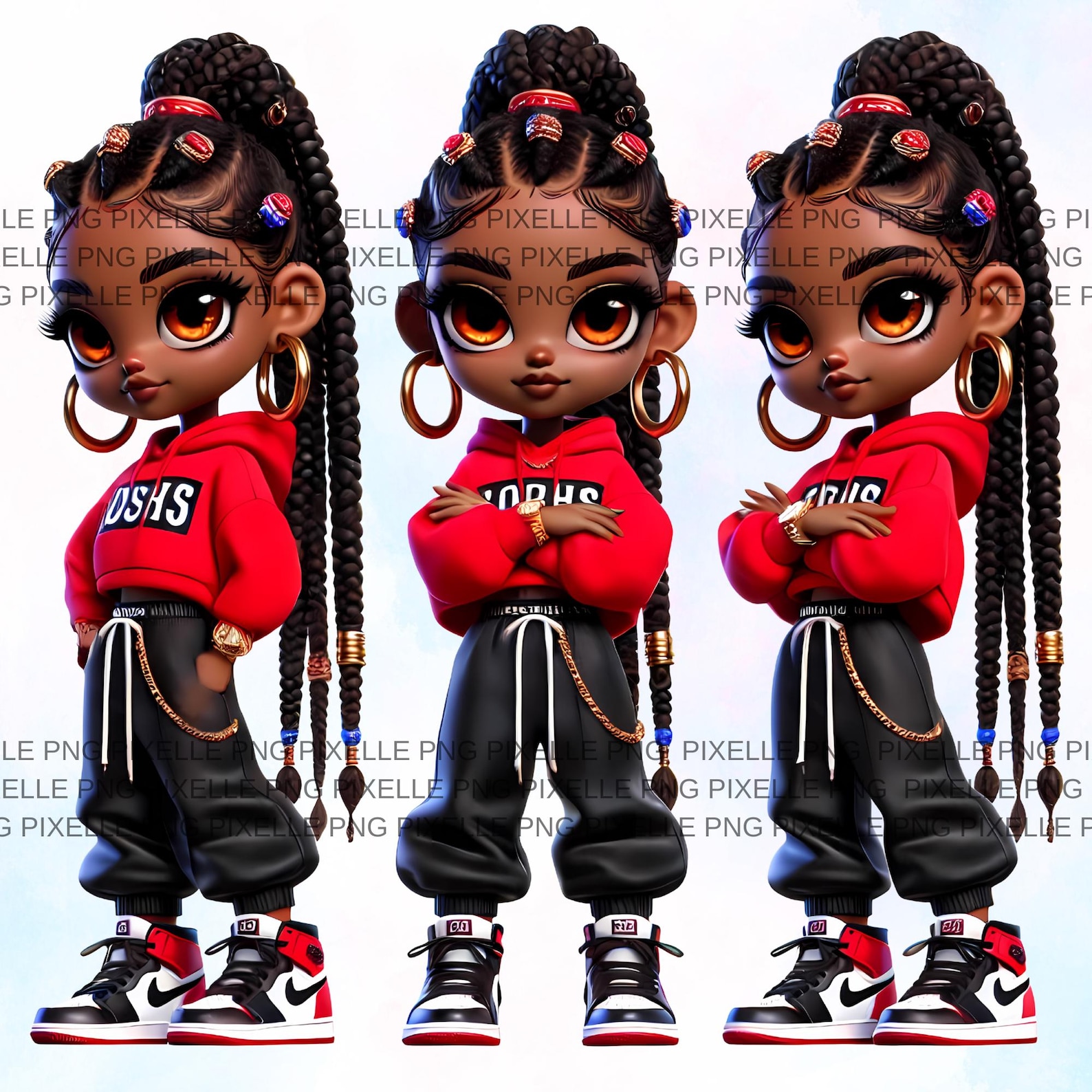 21 Afro Hip-hop Chibi Girl Clipart, Urban Style Characters, Graffiti ...