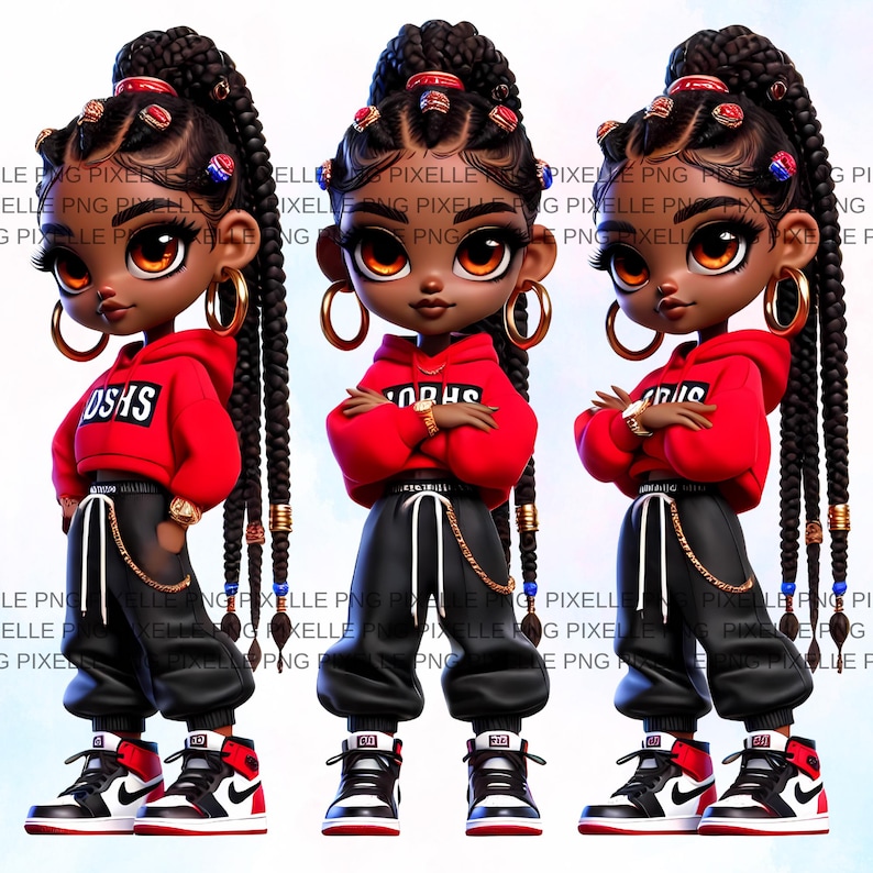 21 Afro Hip-hop Chibi Girl Clipart, Urban Style Characters, Graffiti ...