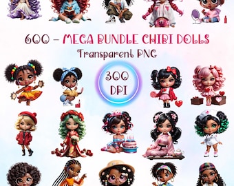 Megabundel Chibi-pop 600 png-bestand - Chibi Girls-clipart (digitale download)