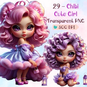 29 Cute Chibi Clipart Girl PNG Bundle –  Digital Chibi Characters PNG Cartoon Illustrations for Stickers, Scrapbooking, Kawaii Projects