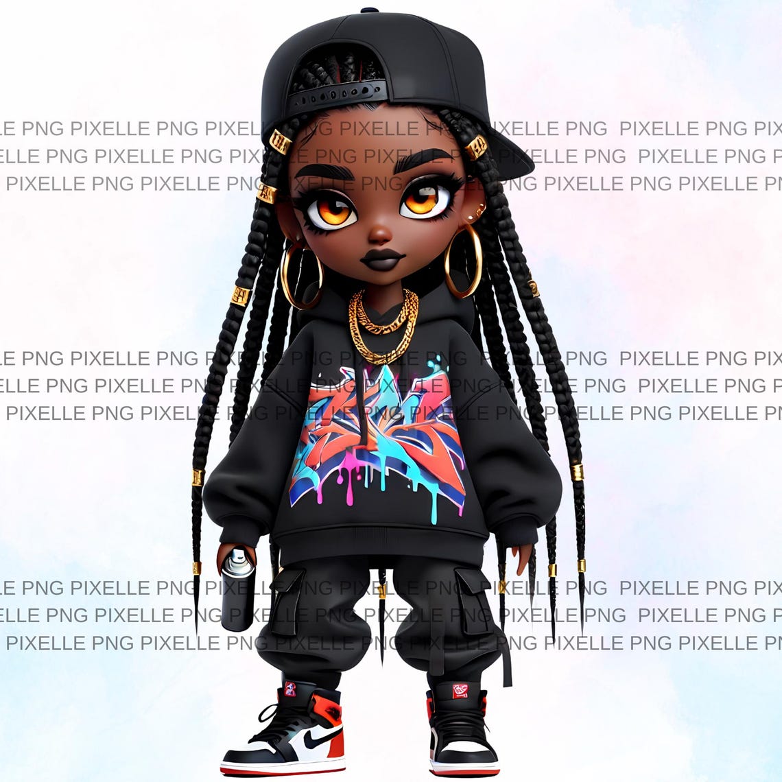 21 Afro Hip-hop Chibi Girl Clipart, Urban Style Characters, Graffiti ...