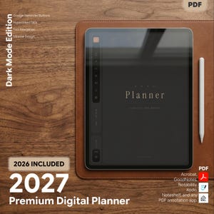Epoch 2027 Digital PDF Planner | Dark Edition (Night Mode), Hyperlinked PDF (Portrait/Landscape)