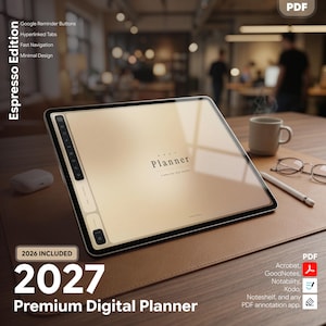 Epoch 2027 Digital PDF Planner | ESPRESSO Edition, Hyperlinked PDF (Portrait/Landscape)