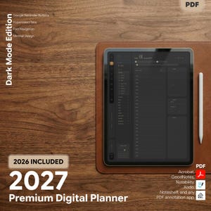 Epoch 2027 Digital PDF Planner | Dark Edition (Night Mode), Hyperlinked PDF (Portrait/Landscape)
