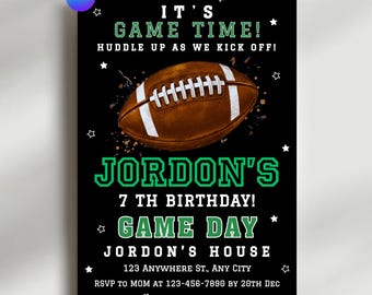 Black Football Birthday Invitation Template, Game Day Sports Party Invite for Boys, Editable Football Birthday Invite, Digital Download
