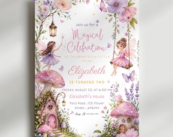 Enchanted Fairy Birthday Invitation Template, Magical Fairy Garden Party Invite, Watercolor Woodland Girls Bday, Storybook Fairy Birthday