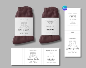 Etiquetas imprimibles para calcetines, diseños de etiquetas para calcetines de algodón, etiquetas para calcetines hechas a mano, etiquetas para doblar calcetines, etiquetas para calcetines, plantilla editable para calcetines en Canva.